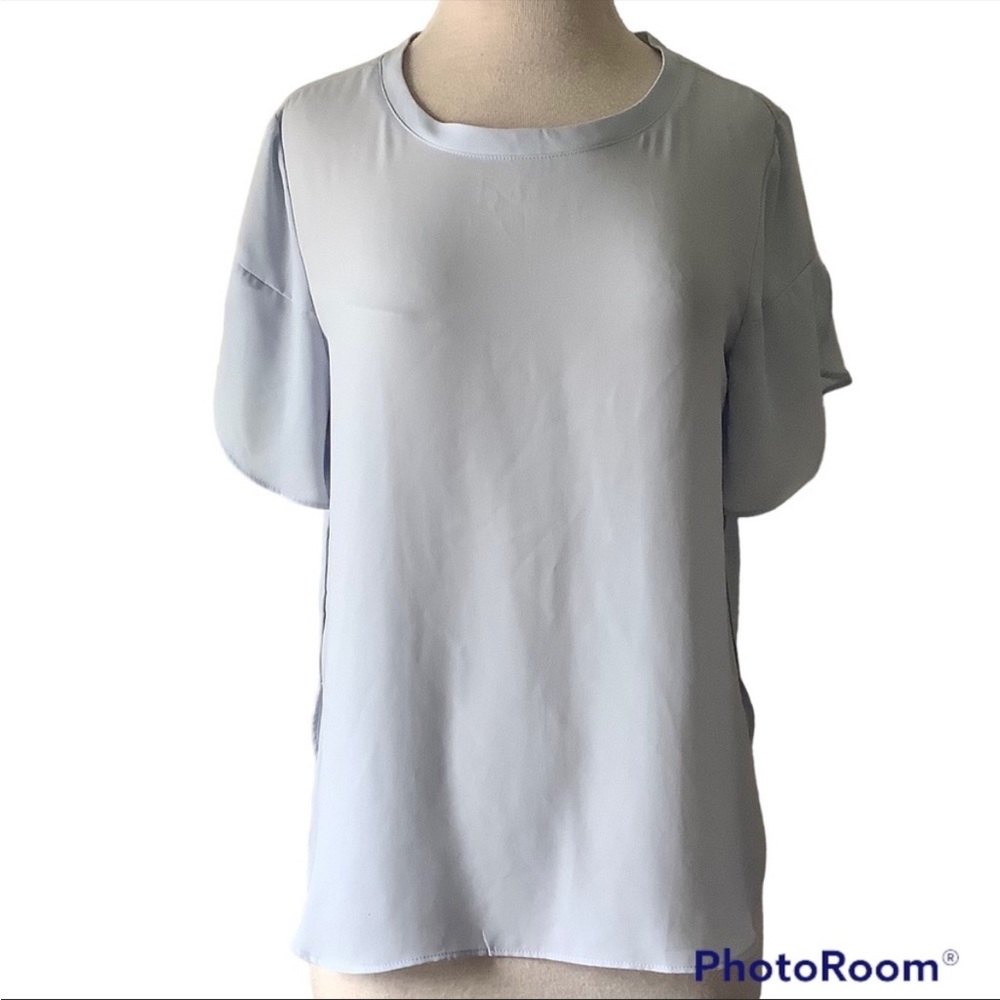 Loft Light Blue Flutter Sleeve Blouse - M